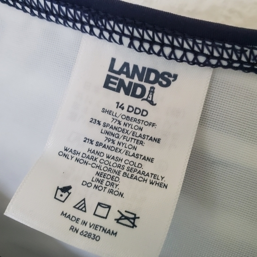 14DDD Lands' End Women's High Neck Navy & White Stripe‎ Tankini Swim Top - Picture 5 of 11